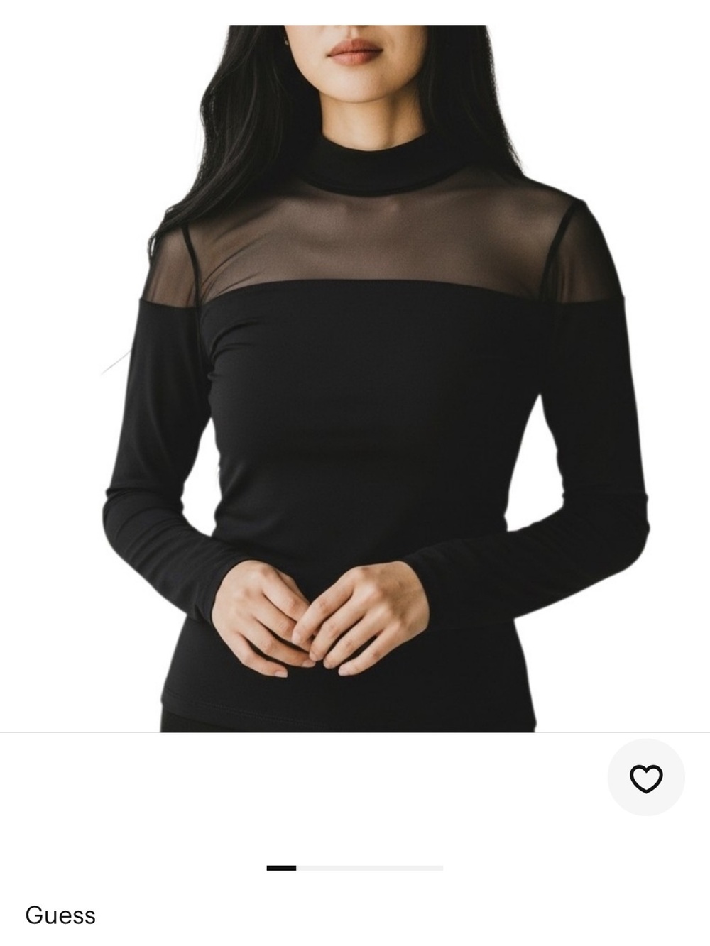 Guess Black Sheer Yoke Mock-Neck Long Sleeve Top